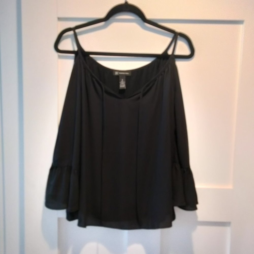 INC International Concepts Cold Shoulder Blouse, Black, Size 4